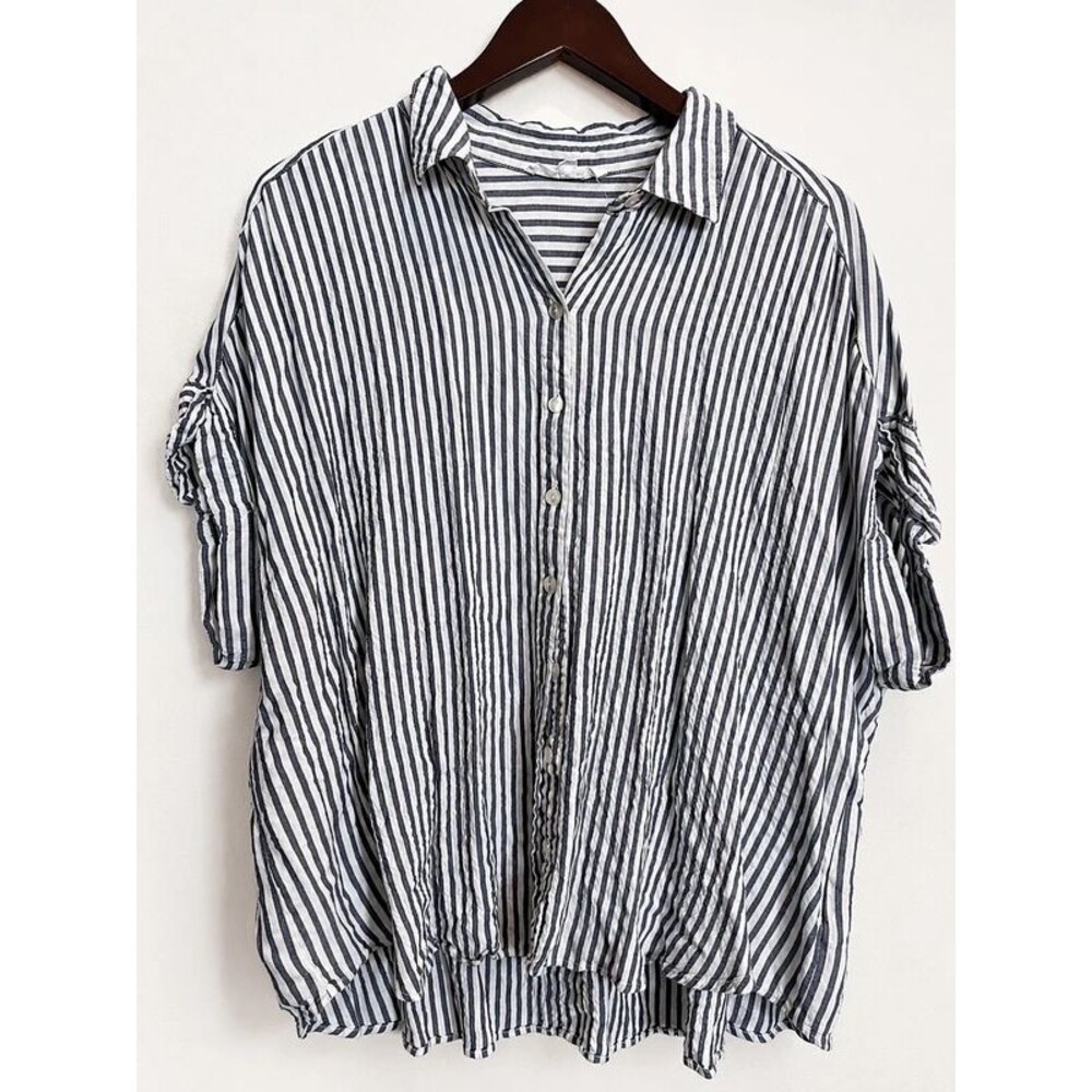 Jane + Delancey 3X Blue & White Striped Button Front Blouse